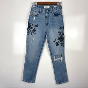 PacSun Floral Embroidered Mom Jeans Distressed Women's Size 26